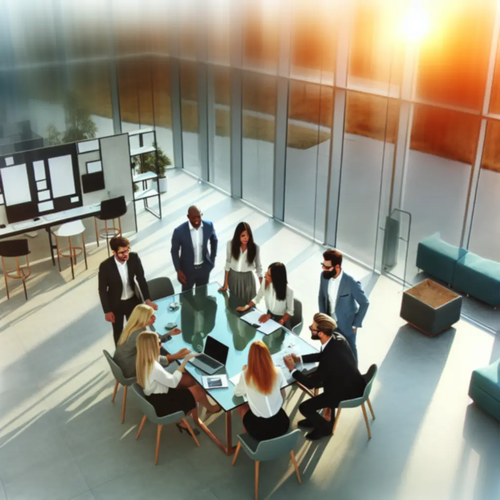 Still uit een corporate video met team in moderne kantooromgeving