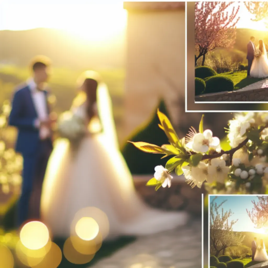 Cinematische bruiloftscène bij gouden uur in de buitenlucht