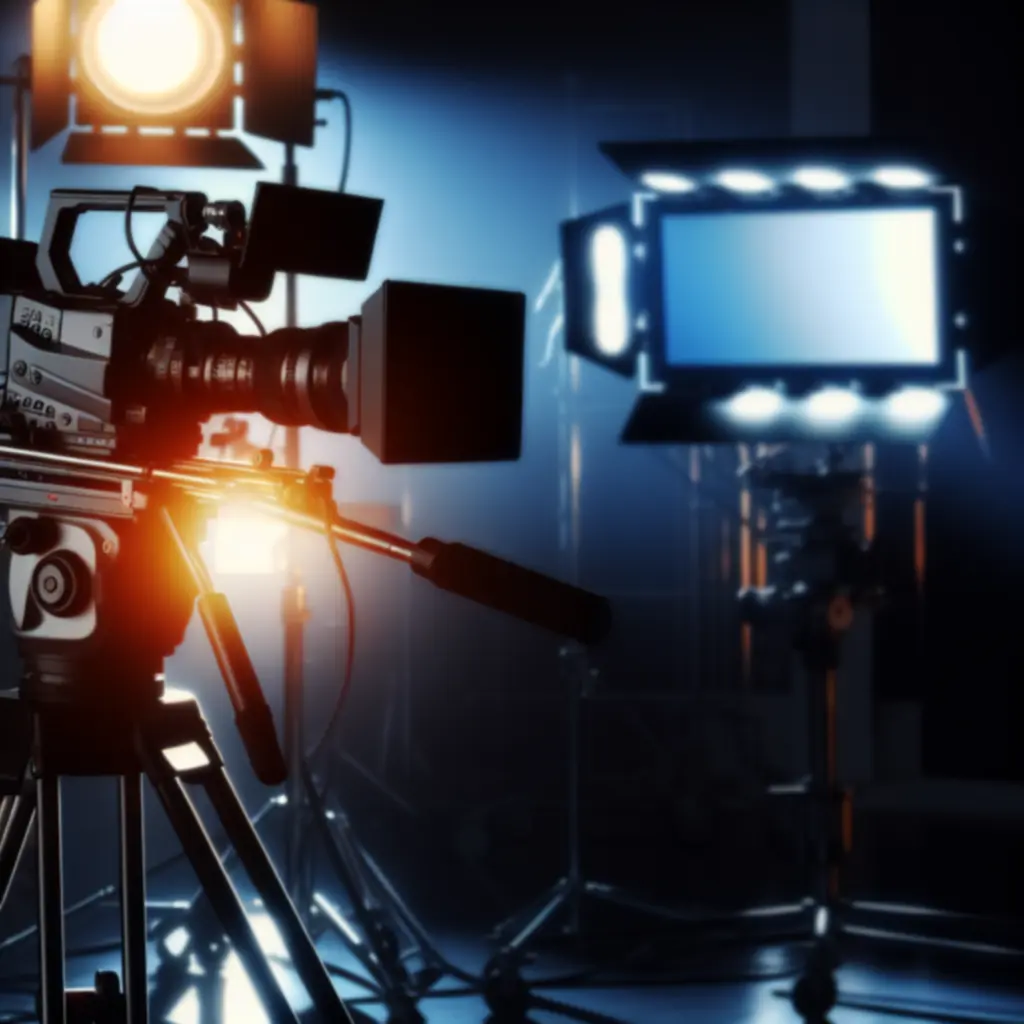 Cinematische set-up met camera, licht en monitor tijdens opnames